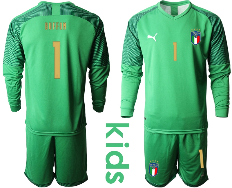 Youth 2021 European Cup Italy green Long sleeve goalkeeper #1 Soccer Jersey